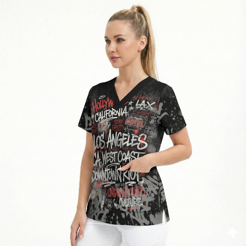 Personalized California West Coast Graffiti Scrub Top Urban Los Angeles Street Art - Hollywood LAX