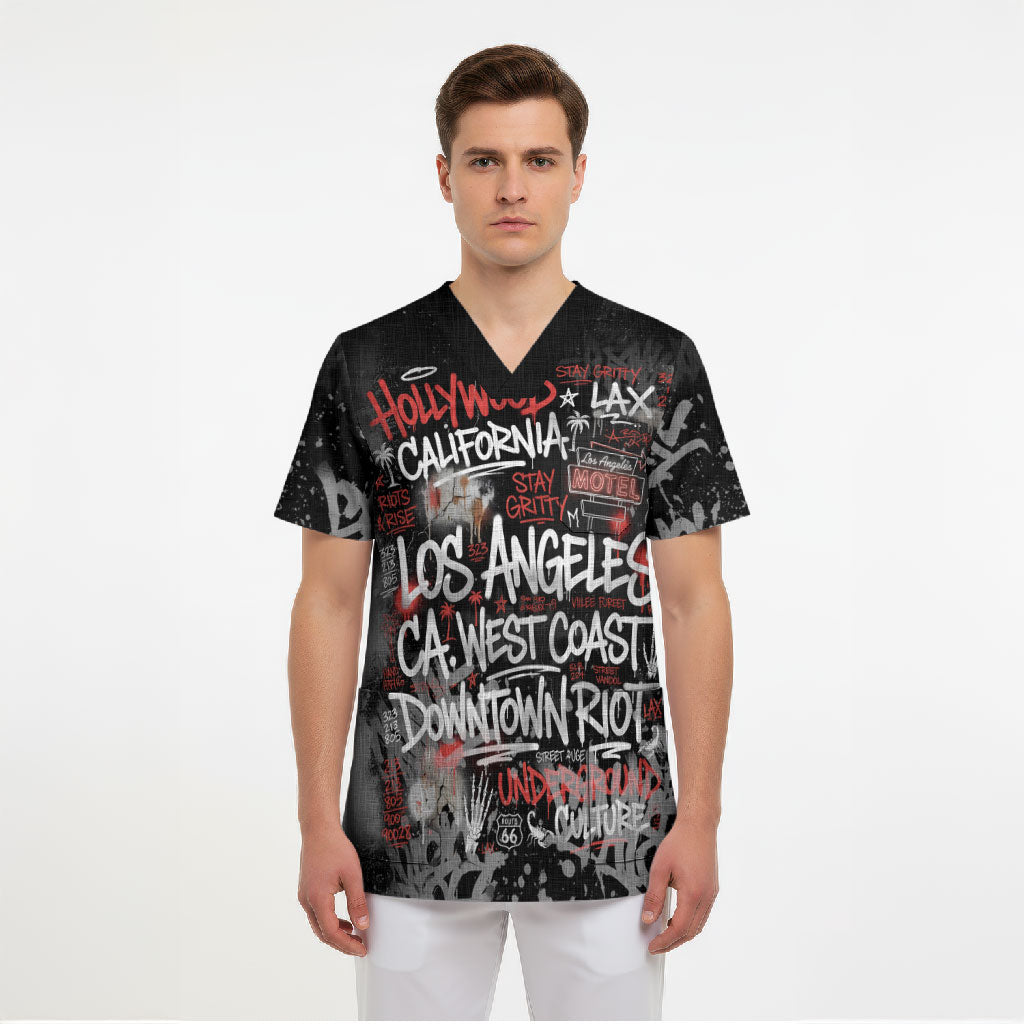Personalized California West Coast Graffiti Scrub Top Urban Los Angeles Street Art - Hollywood LAX
