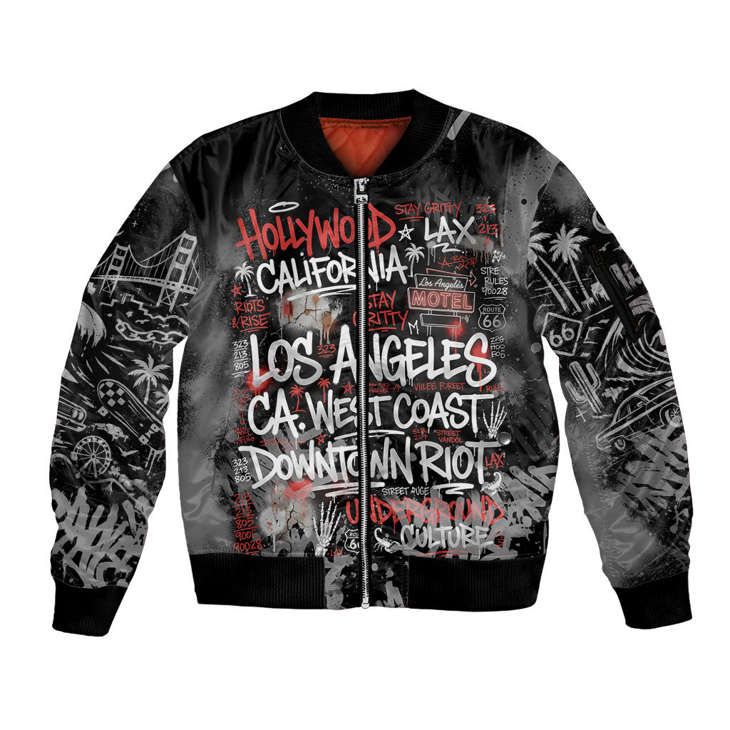 Personalized California West Coast Graffiti Sleeve Zip Bomber Jacket Urban Los Angeles Street Art - Hollywood LAX
