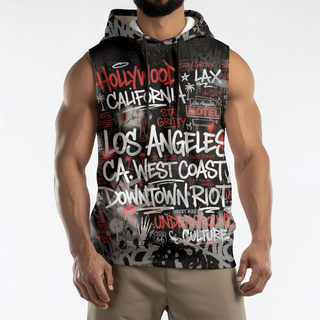 Personalized California West Coast Graffiti Sleeveless Hoodie Urban Los Angeles Street Art - Hollywood LAX