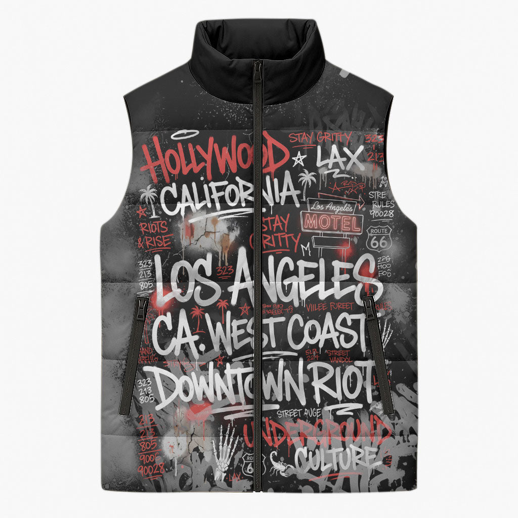 Personalized California West Coast Graffiti Sleeveless Puffer Jacket Urban Los Angeles Street Art - Hollywood LAX