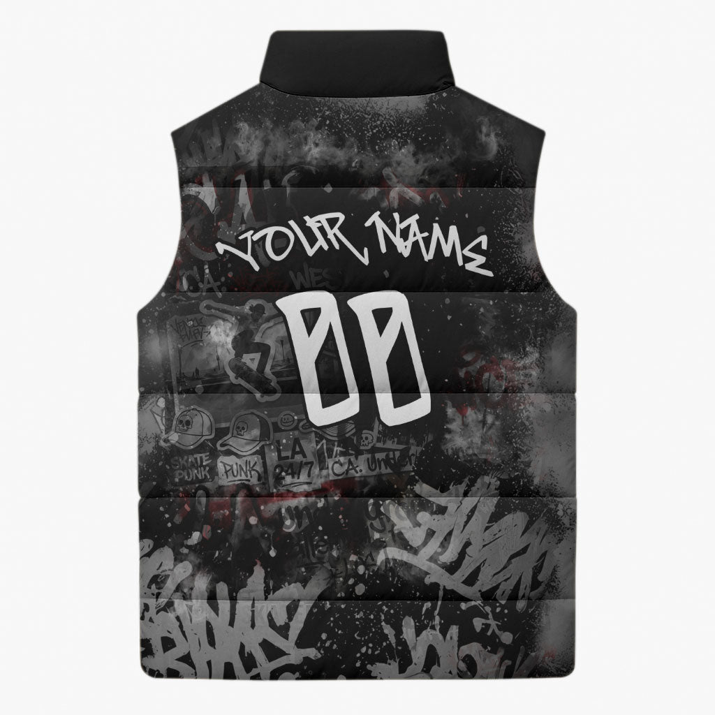 Personalized California West Coast Graffiti Sleeveless Puffer Jacket Urban Los Angeles Street Art - Hollywood LAX