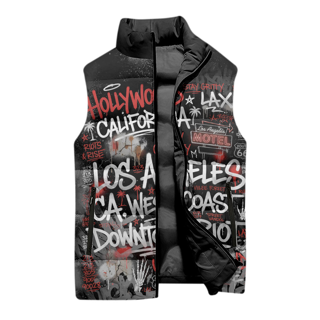 Personalized California West Coast Graffiti Sleeveless Puffer Jacket Urban Los Angeles Street Art - Hollywood LAX
