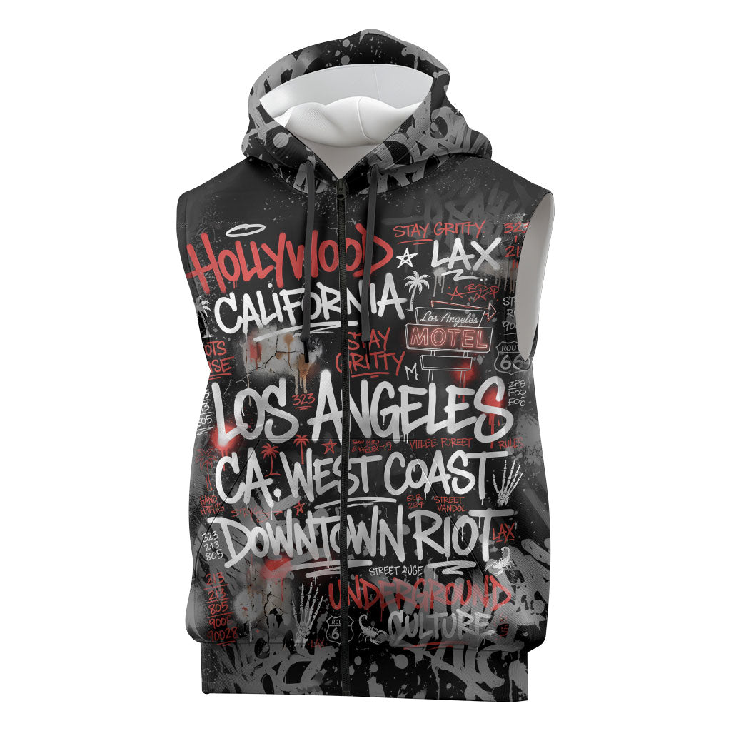 Personalized California West Coast Graffiti Sleeveless Zip Hoodie Urban Los Angeles Street Art - Hollywood LAX