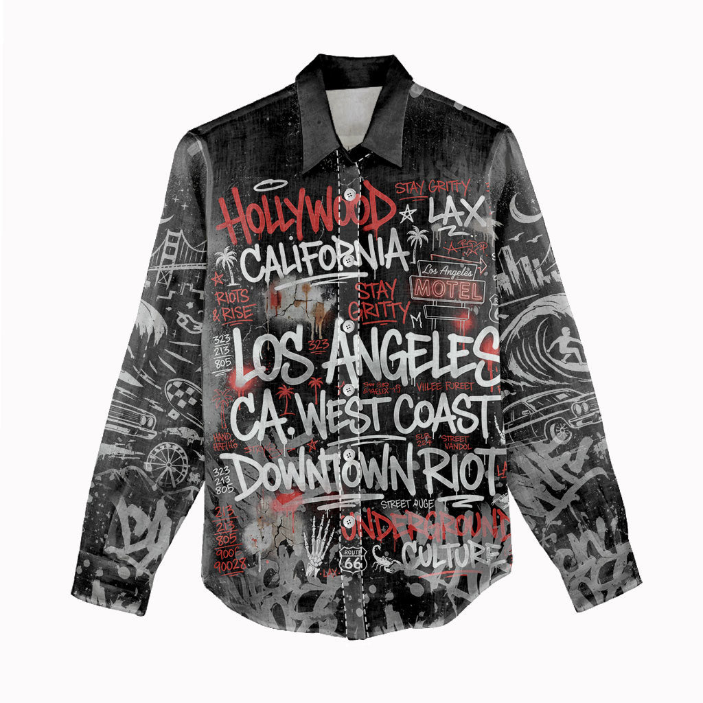 Personalized California West Coast Graffiti Women Casual Shirt Urban Los Angeles Street Art - Hollywood LAX