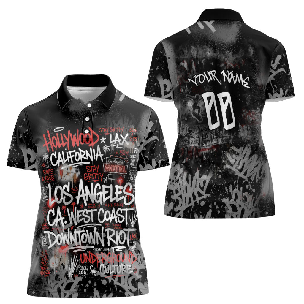 Personalized California West Coast Graffiti Women Polo Shirt Urban Los Angeles Street Art - Hollywood LAX