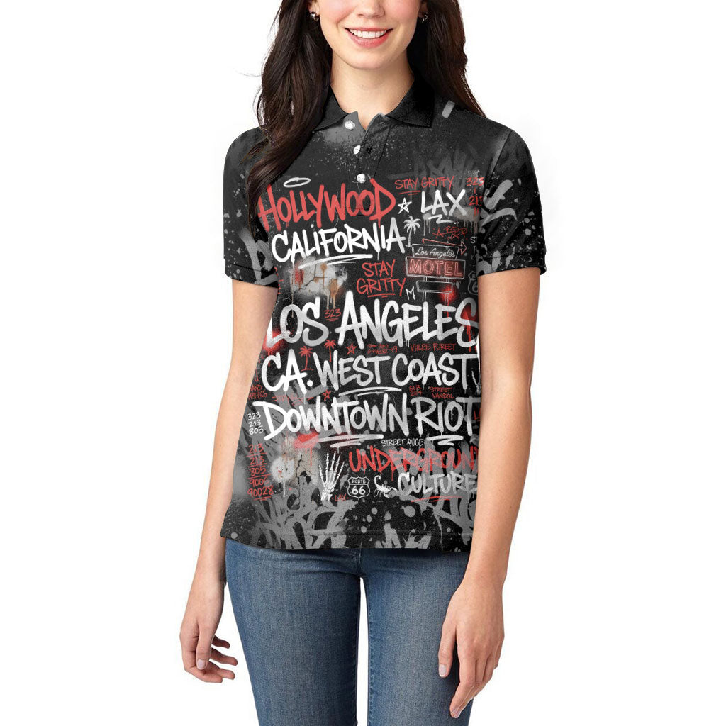 Personalized California West Coast Graffiti Women Polo Shirt Urban Los Angeles Street Art - Hollywood LAX
