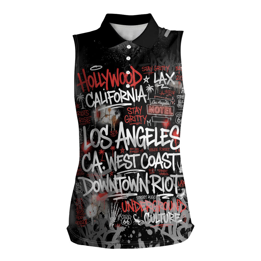 Personalized California West Coast Graffiti Women Sleeveless Polo Shirt Urban Los Angeles Street Art - Hollywood LAX