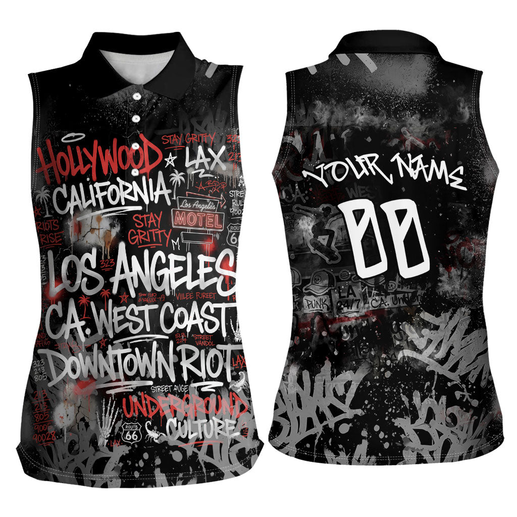 Personalized California West Coast Graffiti Women Sleeveless Polo Shirt Urban Los Angeles Street Art - Hollywood LAX
