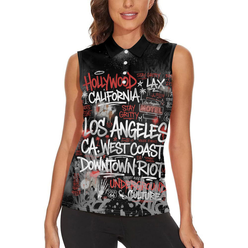 Personalized California West Coast Graffiti Women Sleeveless Polo Shirt Urban Los Angeles Street Art - Hollywood LAX