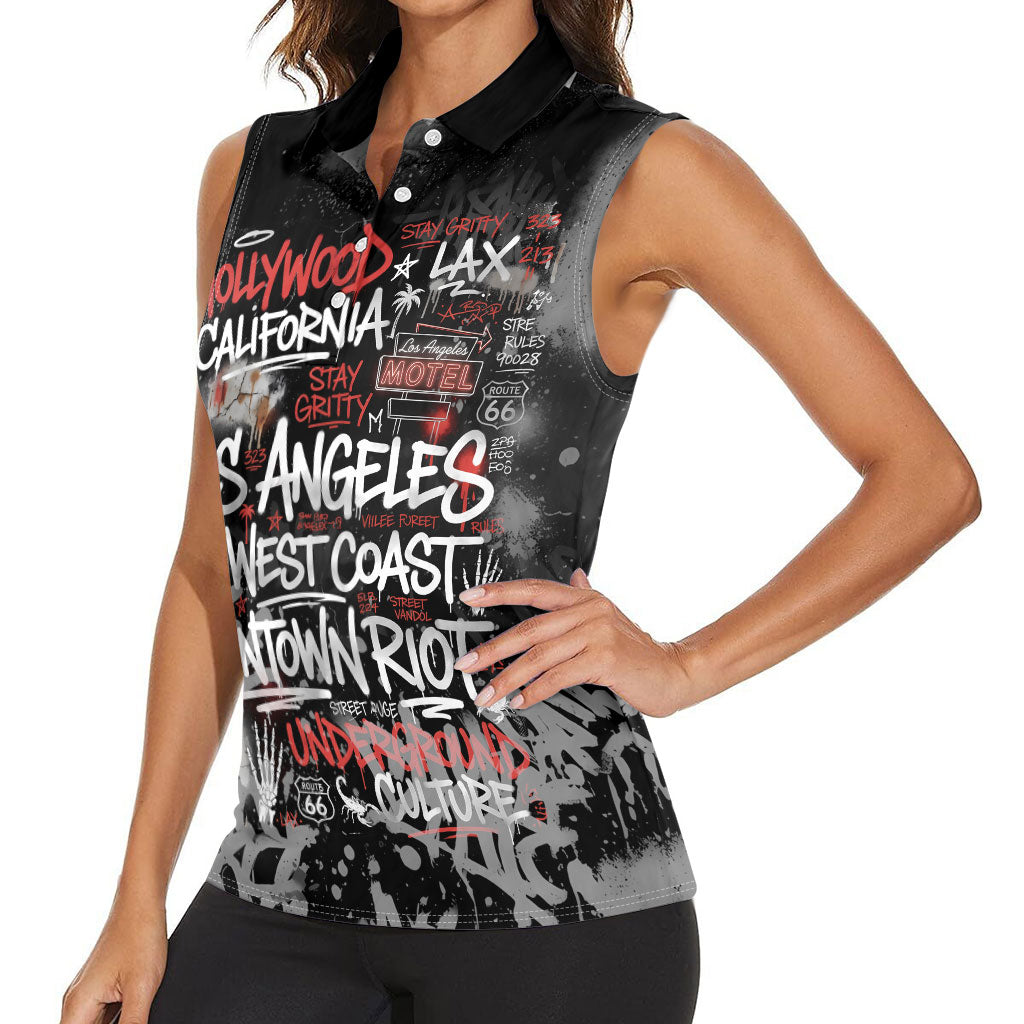 Personalized California West Coast Graffiti Women Sleeveless Polo Shirt Urban Los Angeles Street Art - Hollywood LAX