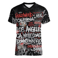 Personalized California West Coast Graffiti Women V-Neck T-Shirt Urban Los Angeles Street Art - Hollywood LAX