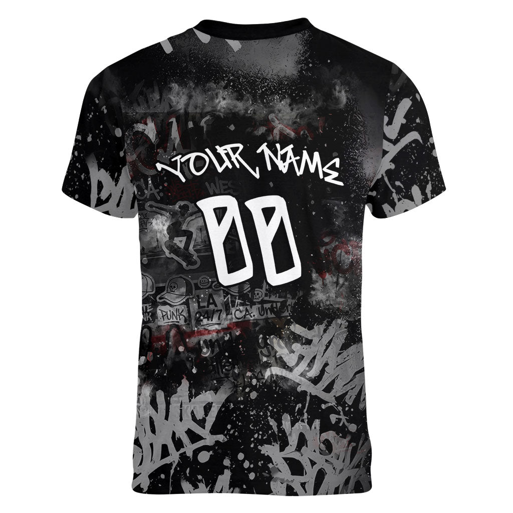 Personalized California West Coast Graffiti Women V-Neck T-Shirt Urban Los Angeles Street Art - Hollywood LAX