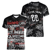 Personalized California West Coast Graffiti Women V-Neck T-Shirt Urban Los Angeles Street Art - Hollywood LAX