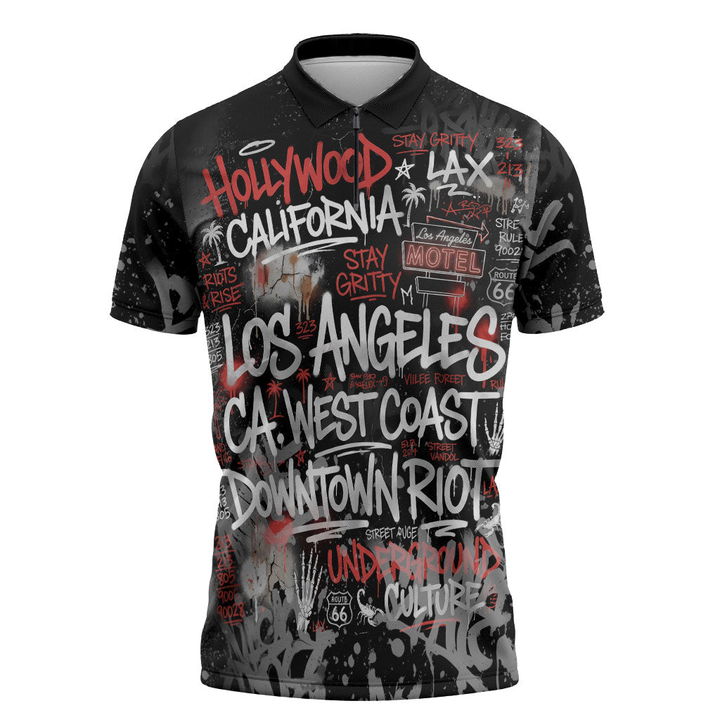 Personalized California West Coast Graffiti Zipper Polo Shirt Urban Los Angeles Street Art - Hollywood LAX