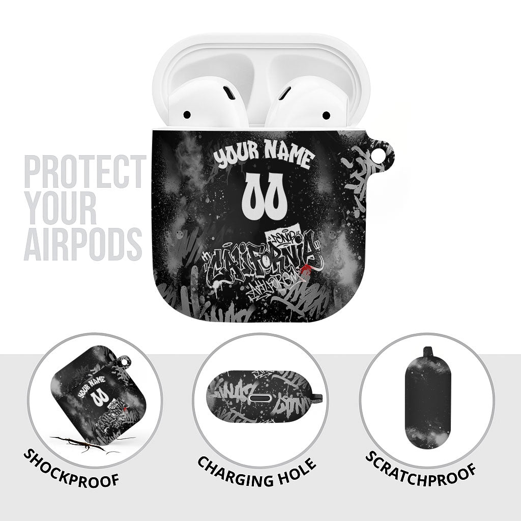 Personalized California Street Graffiti AirPods Case Monochrome Urban Streetwear - Phoenix Bird - West Coast Riot