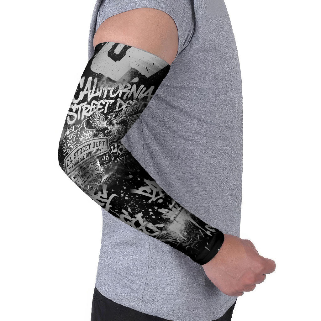 Personalized California Street Graffiti Arm Sleeves Monochrome Urban Streetwear - Phoenix Bird - West Coast Riot