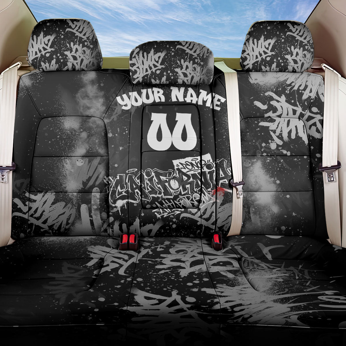 Personalized California Street Graffiti Back Car Seat Cover Monochrome Urban Streetwear - Phoenix Bird - West Coast Riot