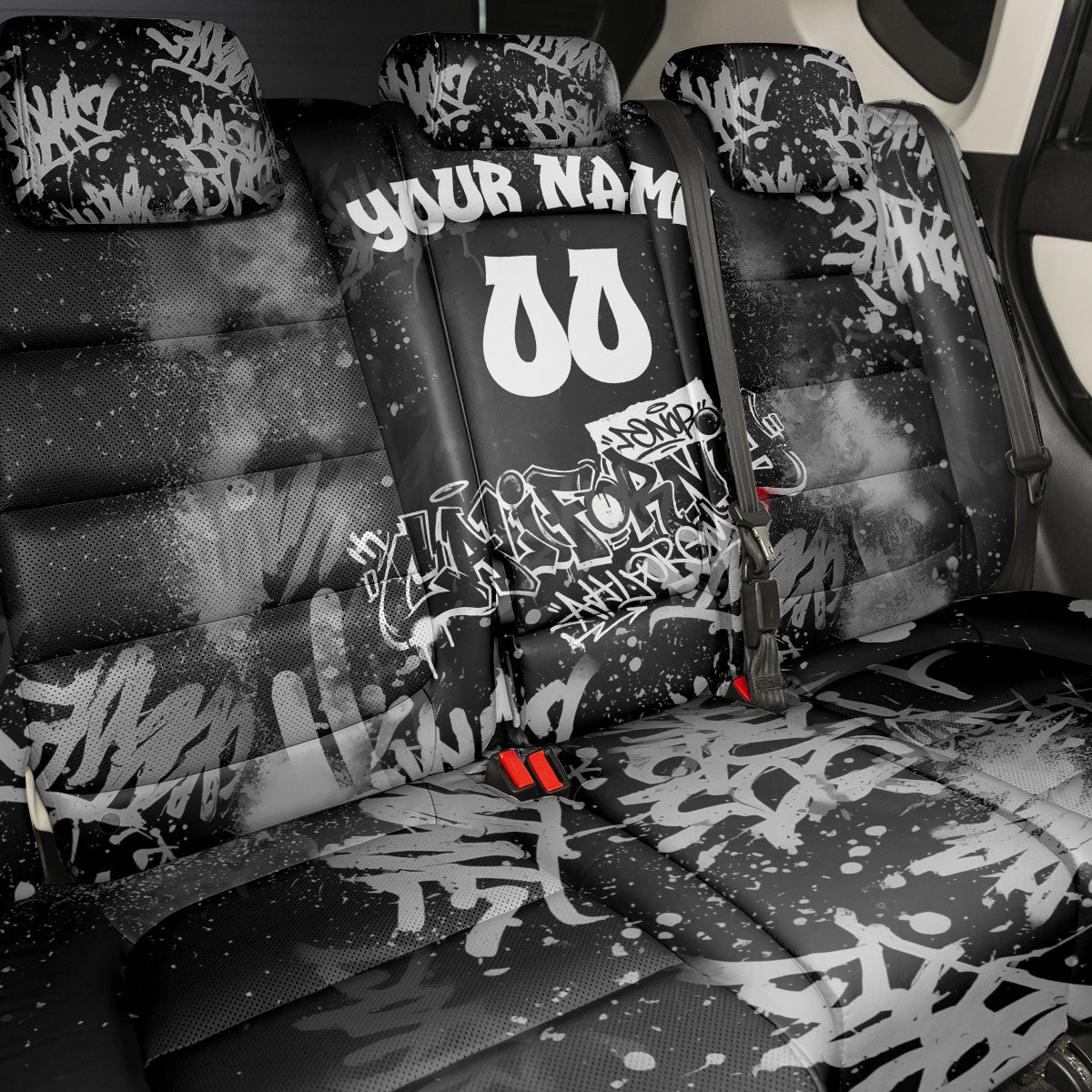 Personalized California Street Graffiti Back Car Seat Cover Monochrome Urban Streetwear - Phoenix Bird - West Coast Riot
