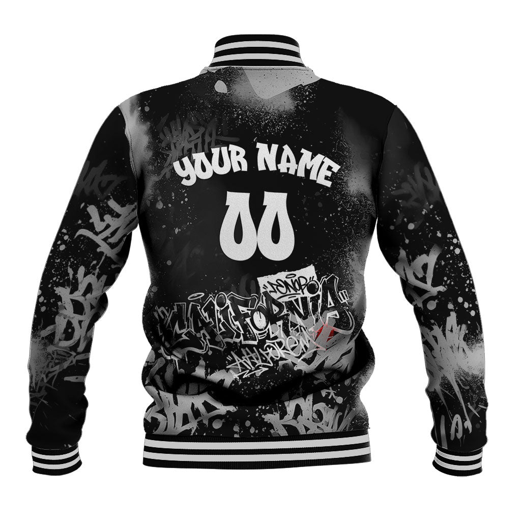 Personalized California Street Graffiti Baseball Jacket Monochrome Urban Streetwear - Phoenix Bird - West Coast Riot