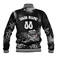 Personalized California Street Graffiti Baseball Jacket Monochrome Urban Streetwear - Phoenix Bird - West Coast Riot