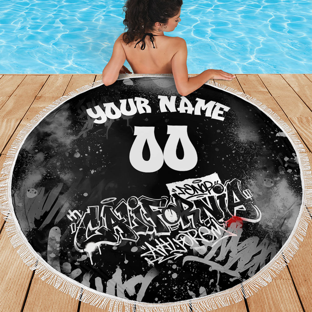 Personalized California Street Graffiti Beach Blanket Monochrome Urban Streetwear - Phoenix Bird - West Coast Riot