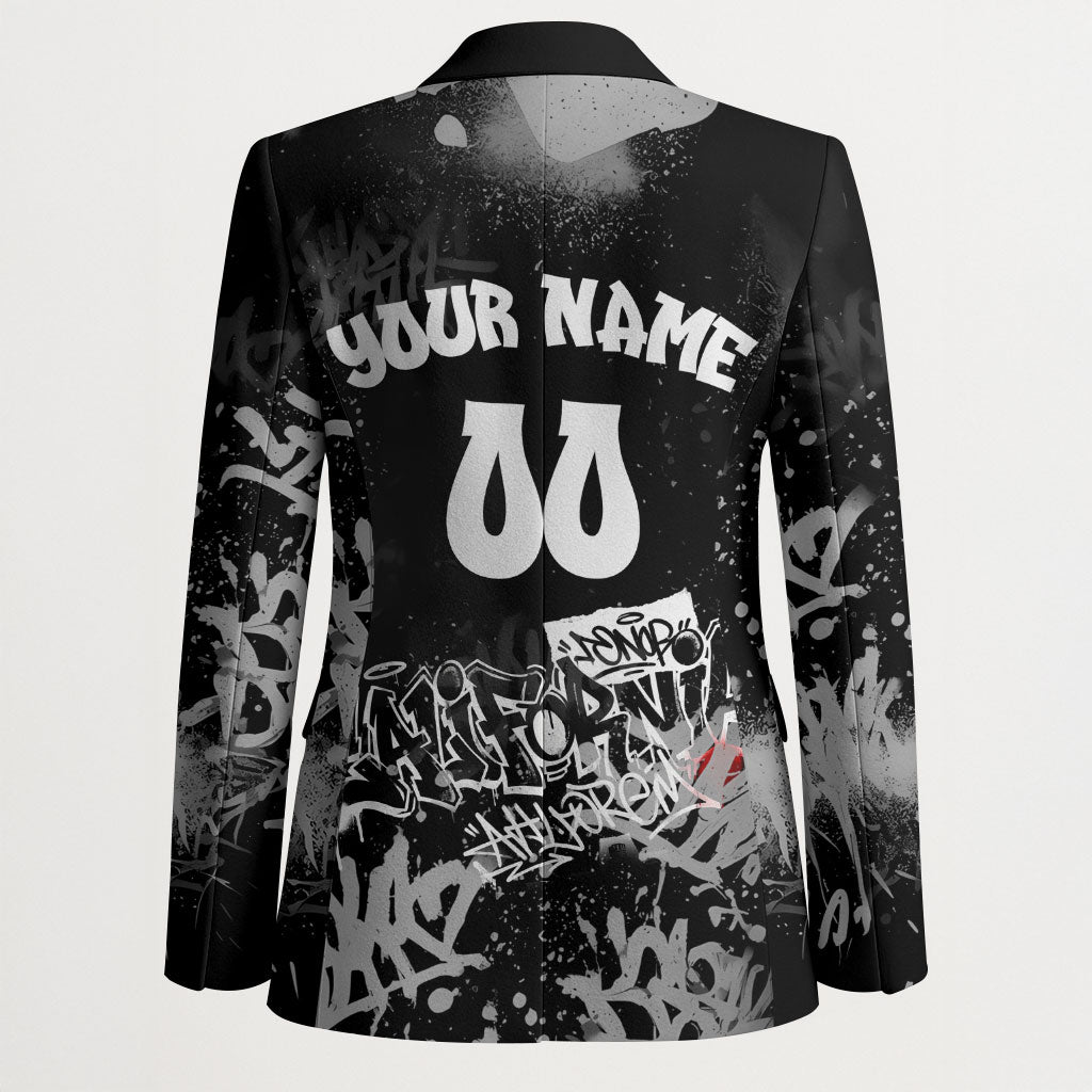 Personalized California Street Graffiti Blazer Monochrome Urban Streetwear - Phoenix Bird - West Coast Riot