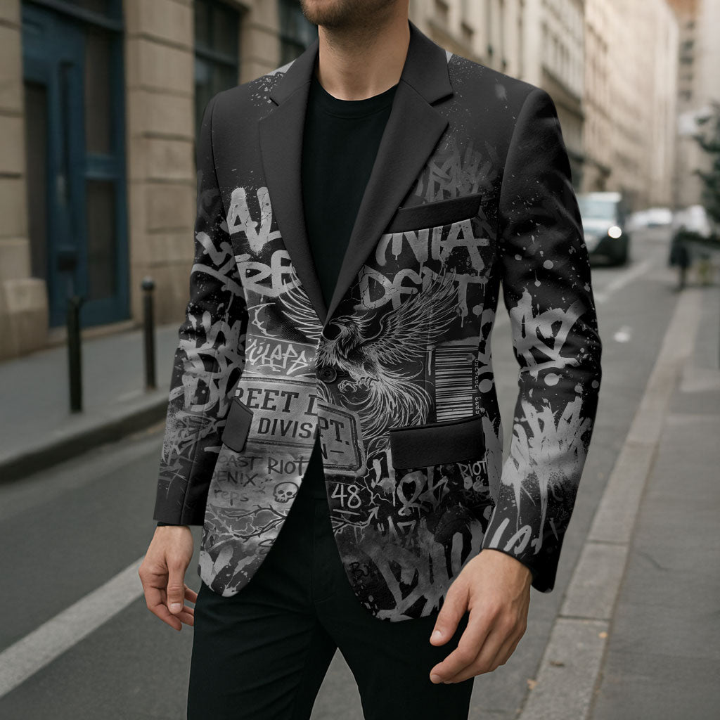 Personalized California Street Graffiti Blazer Monochrome Urban Streetwear - Phoenix Bird - West Coast Riot