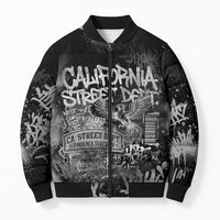 Personalized California Street Graffiti Bomber Puffer Jacket Monochrome Urban Streetwear - Phoenix Bird - West Coast Riot