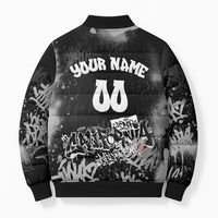Personalized California Street Graffiti Bomber Puffer Jacket Monochrome Urban Streetwear - Phoenix Bird - West Coast Riot