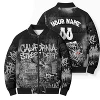 Personalized California Street Graffiti Bomber Puffer Jacket Monochrome Urban Streetwear - Phoenix Bird - West Coast Riot