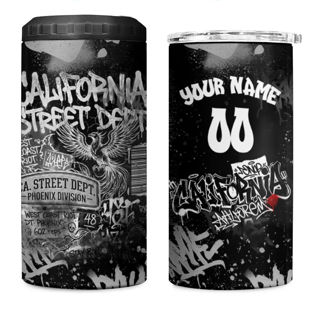 Personalized California Street Graffiti 4 in 1 Can Cooler Tumbler Monochrome Urban Streetwear - Phoenix Bird - West Coast Riot