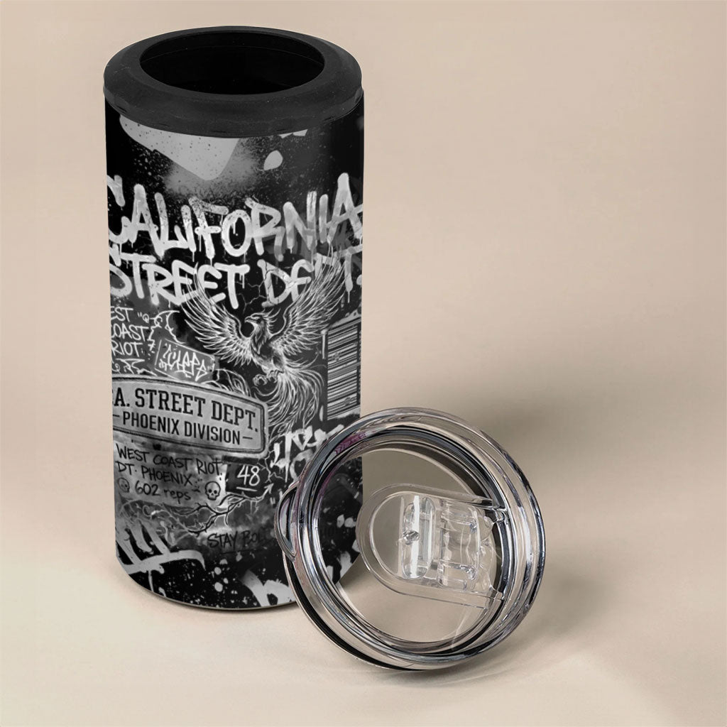 Personalized California Street Graffiti 4 in 1 Can Cooler Tumbler Monochrome Urban Streetwear - Phoenix Bird - West Coast Riot