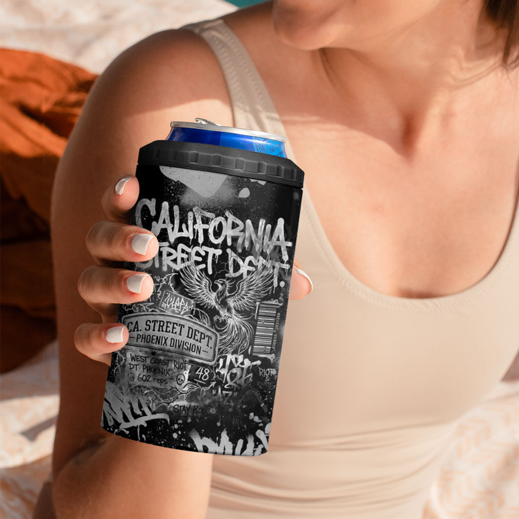 Personalized California Street Graffiti 4 in 1 Can Cooler Tumbler Monochrome Urban Streetwear - Phoenix Bird - West Coast Riot