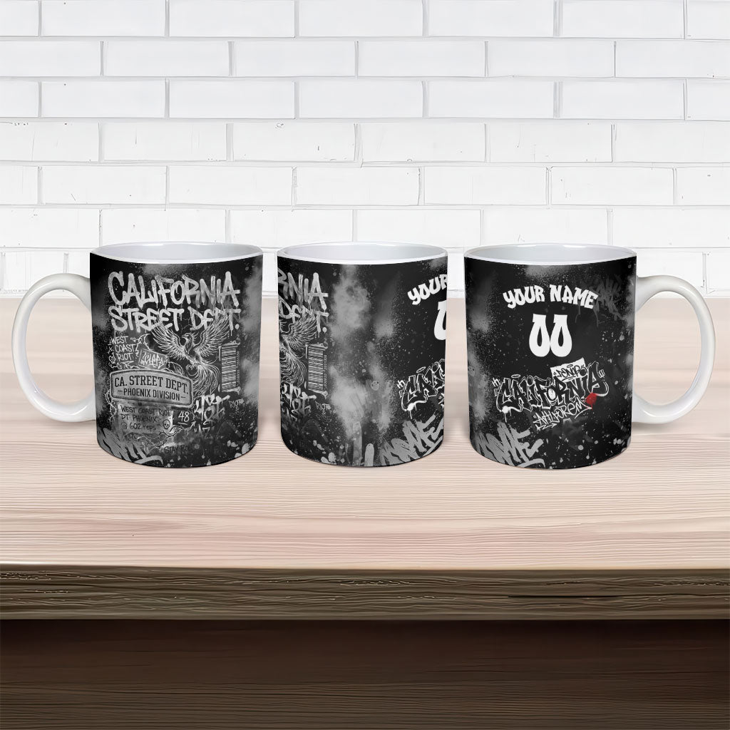 Personalized California Street Graffiti Ceramic Mug Monochrome Urban Streetwear - Phoenix Bird - West Coast Riot
