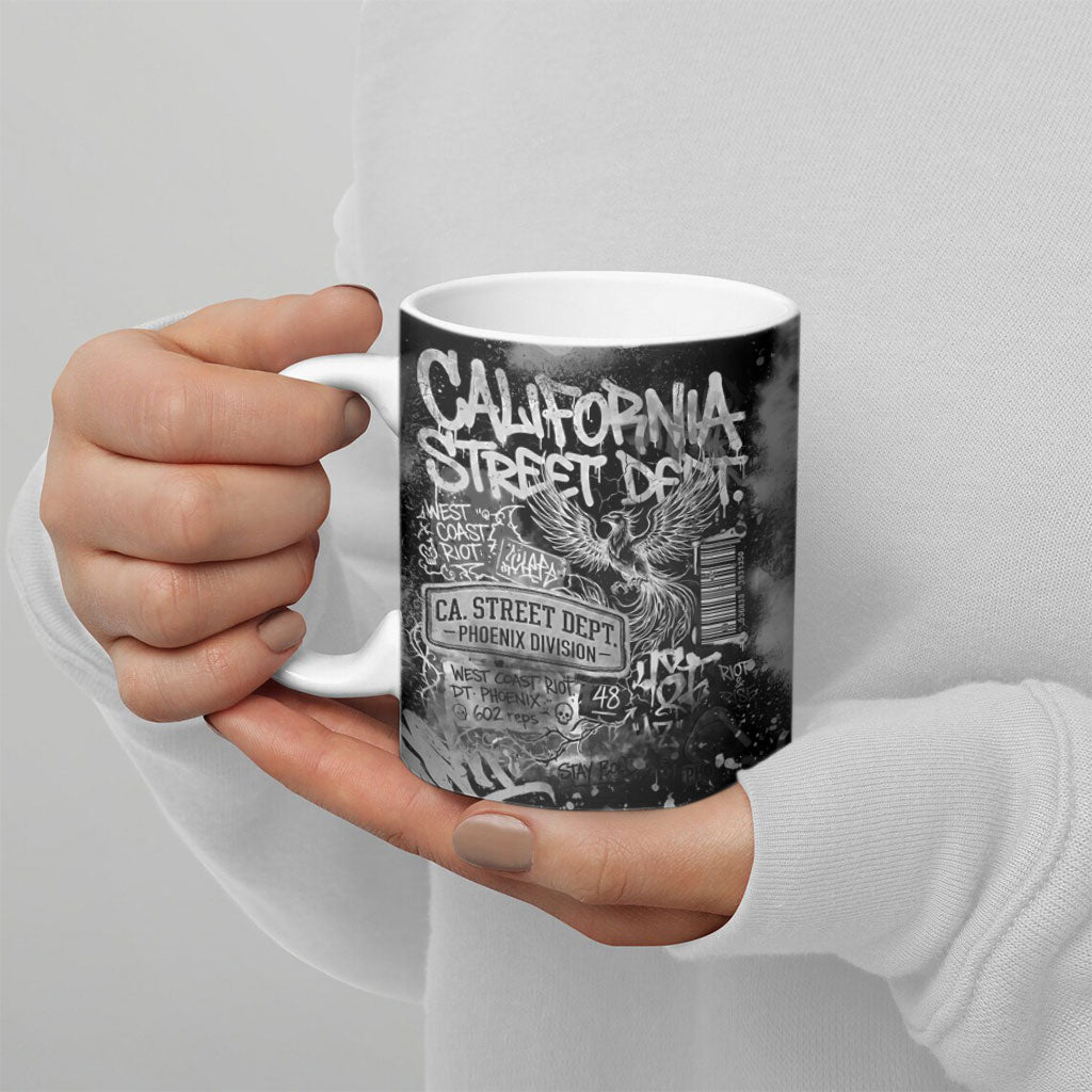 Personalized California Street Graffiti Ceramic Mug Monochrome Urban Streetwear - Phoenix Bird - West Coast Riot
