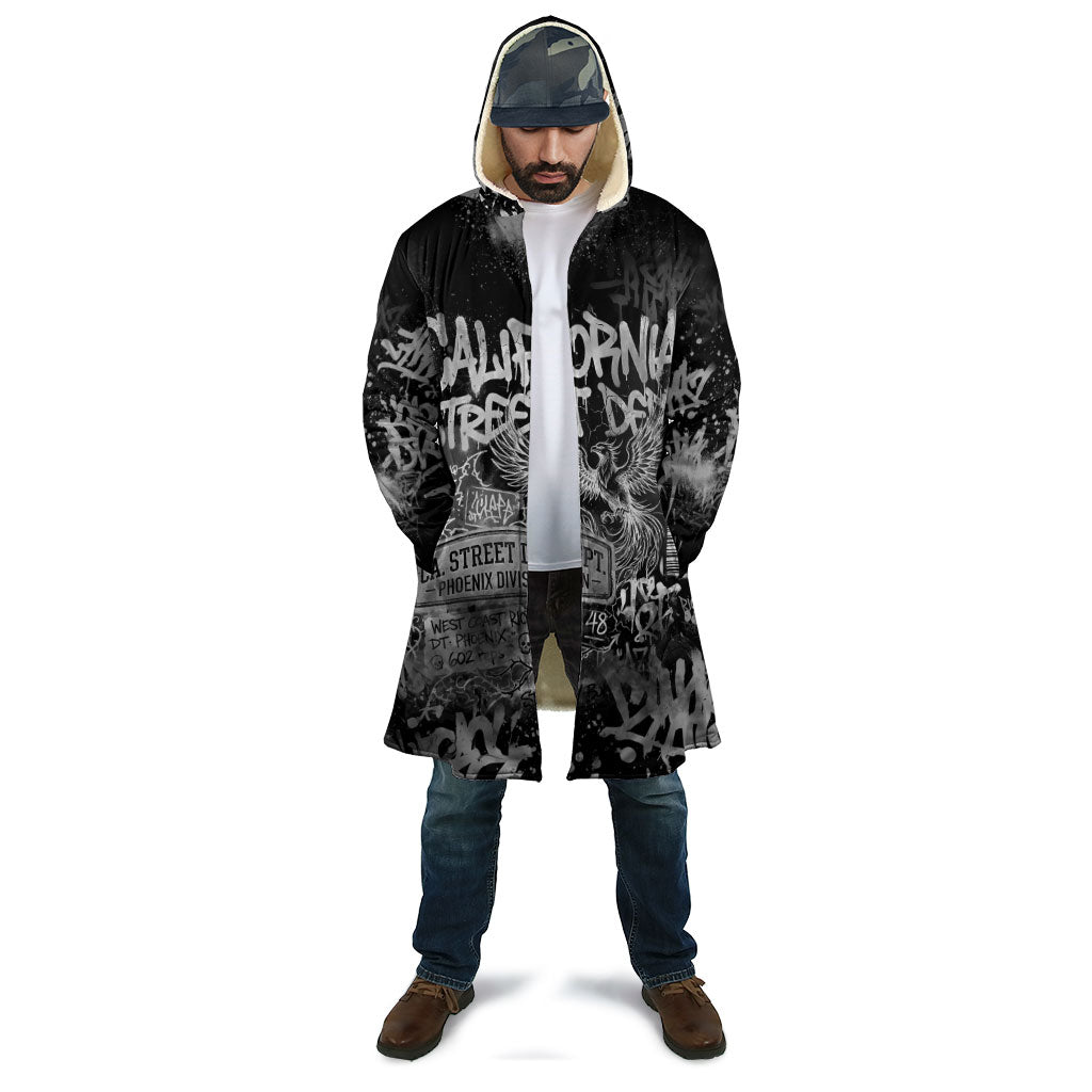 Personalized California Street Graffiti Cloak Monochrome Urban Streetwear - Phoenix Bird - West Coast Riot