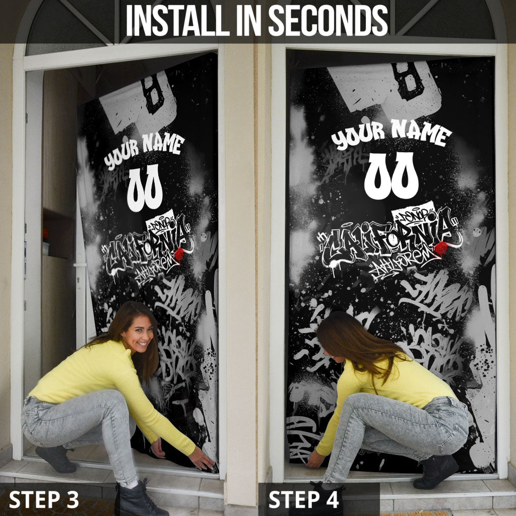 Personalized California Street Graffiti Door Cover Monochrome Urban Streetwear - Phoenix Bird - West Coast Riot