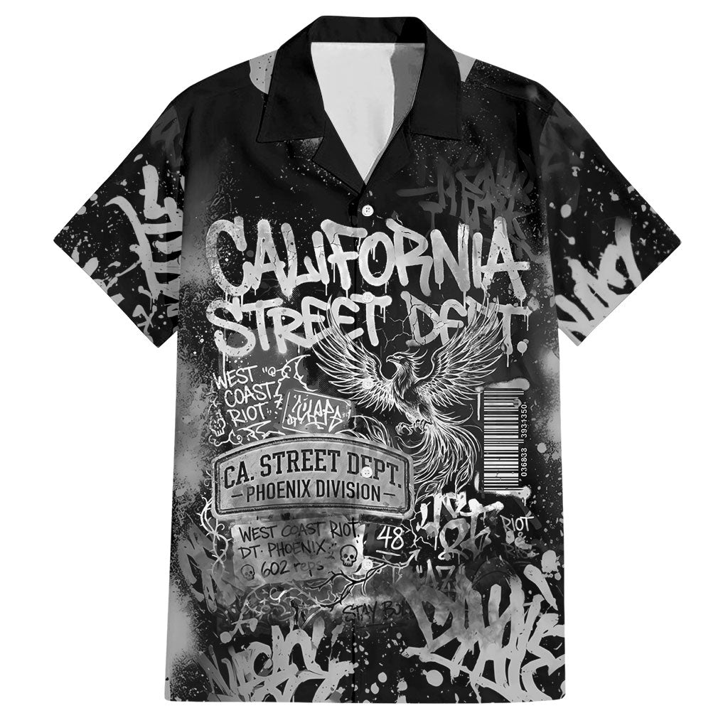 Personalized California Street Graffiti Hawaiian Shirt Monochrome Urban Streetwear - Phoenix Bird - West Coast Riot