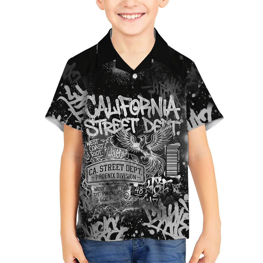 Personalized California Street Graffiti Hawaiian Shirt Monochrome Urban Streetwear - Phoenix Bird - West Coast Riot