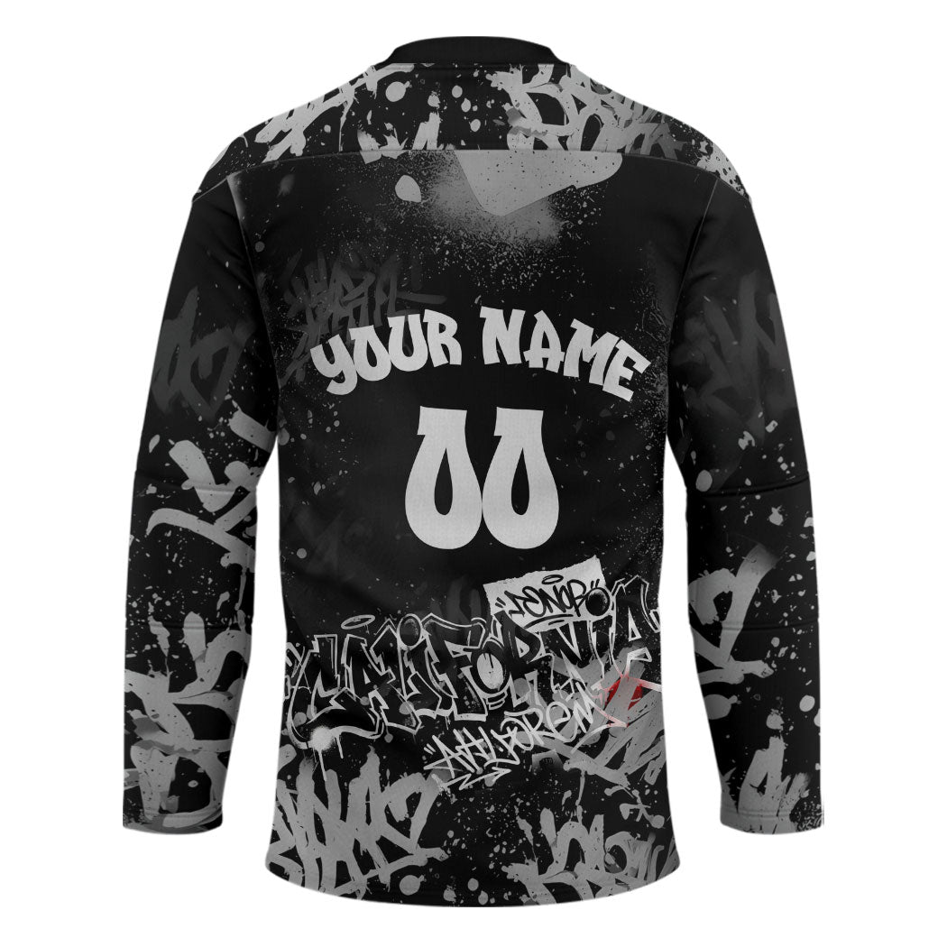 Personalized California Street Graffiti Hockey Jersey Monochrome Urban Streetwear - Phoenix Bird - West Coast Riot