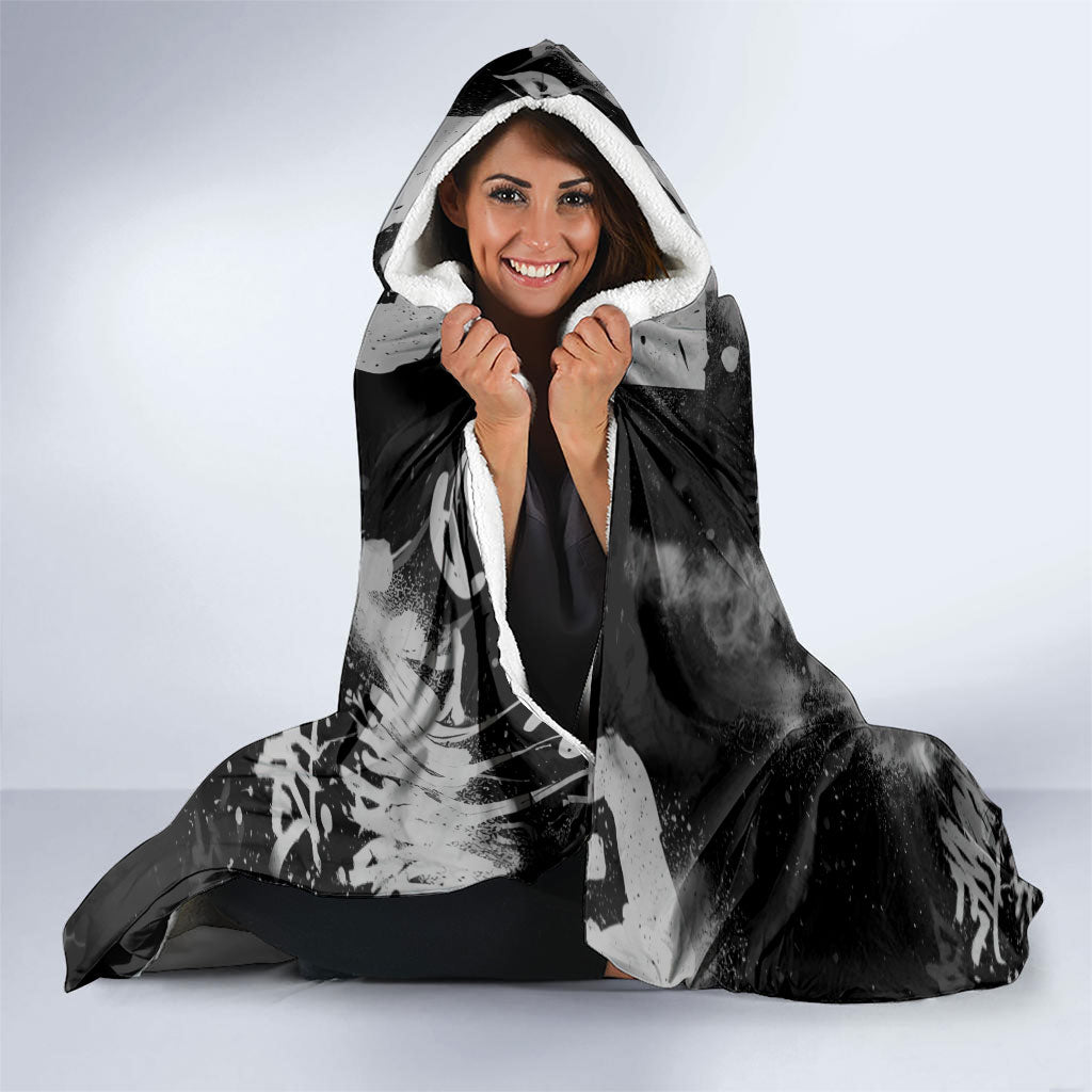 Personalized California Street Graffiti Hooded Blanket Monochrome Urban Streetwear - Phoenix Bird - West Coast Riot