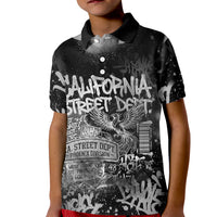 Personalized California Street Graffiti Kid Polo Shirt Monochrome Urban Streetwear - Phoenix Bird - West Coast Riot