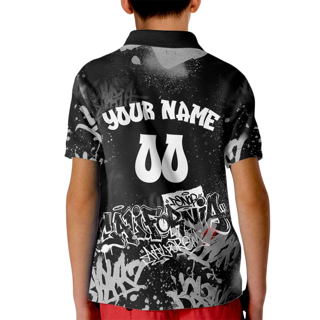 Personalized California Street Graffiti Kid Polo Shirt Monochrome Urban Streetwear - Phoenix Bird - West Coast Riot