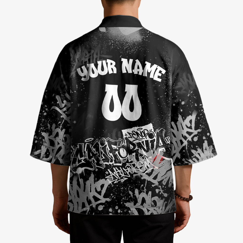 Personalized California Street Graffiti Kimono Monochrome Urban Streetwear - Phoenix Bird - West Coast Riot