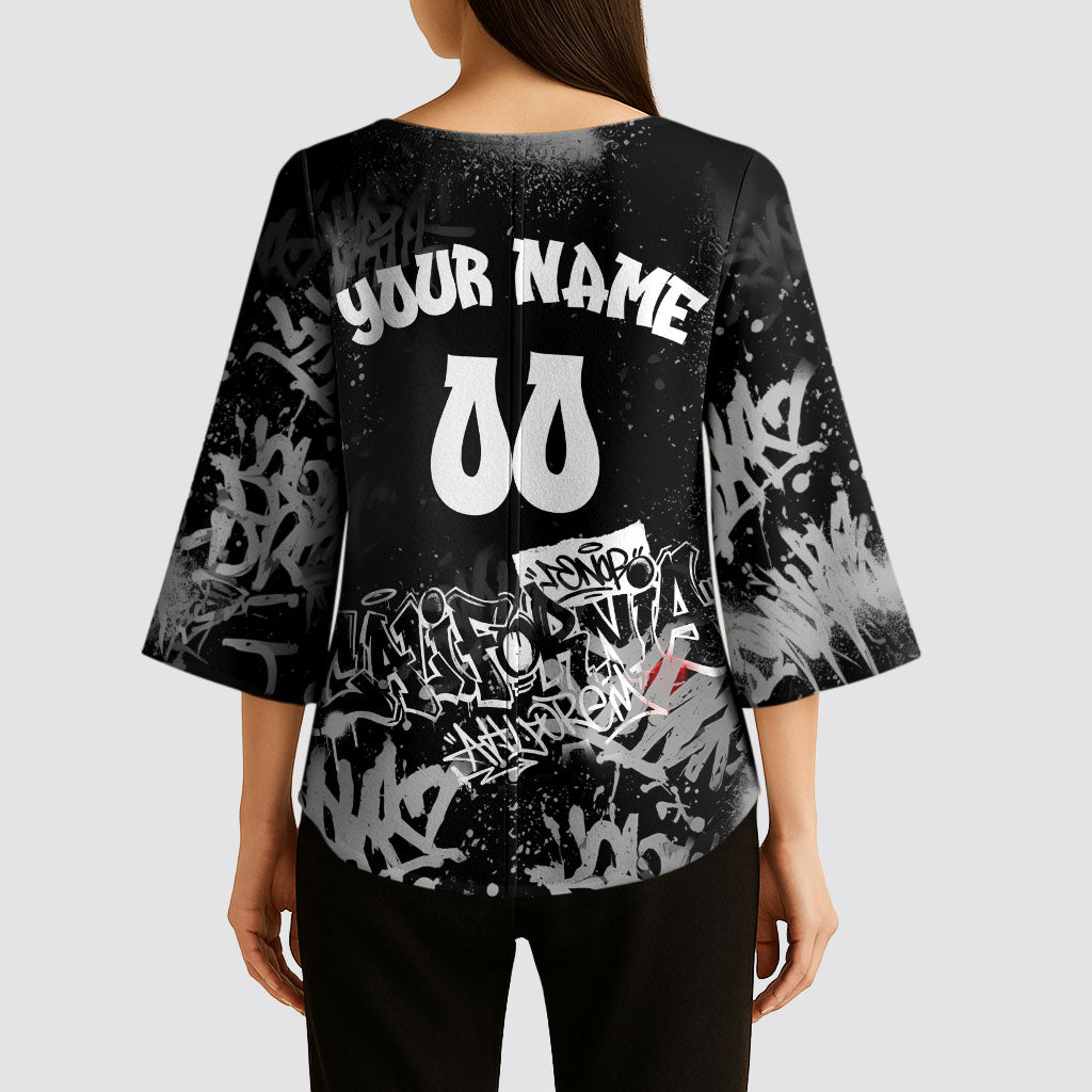Personalized California Street Graffiti Kimono Sleeve Blouse Monochrome Urban Streetwear - Phoenix Bird - West Coast Riot