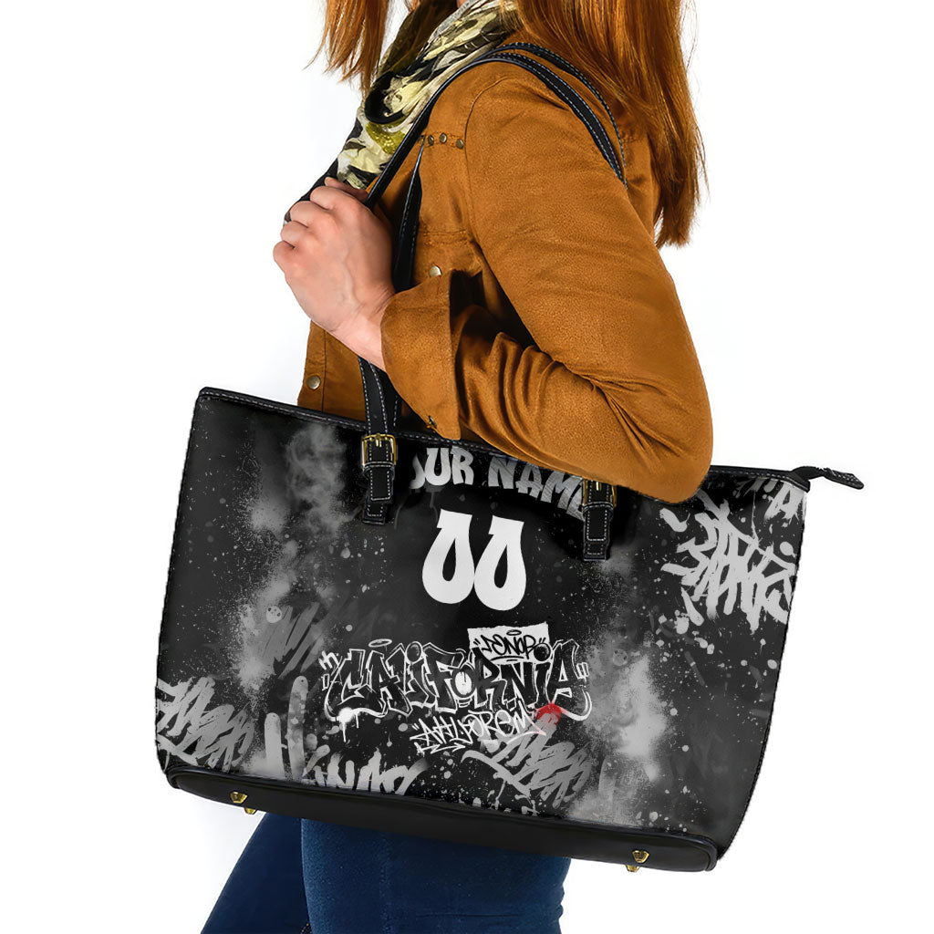 Personalized California Street Graffiti Leather Tote Bag Monochrome Urban Streetwear - Phoenix Bird - West Coast Riot