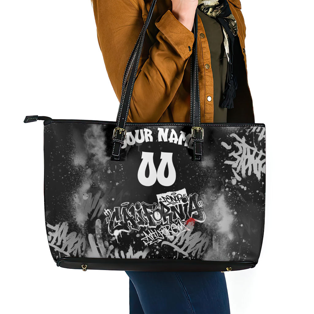 Personalized California Street Graffiti Leather Tote Bag Monochrome Urban Streetwear - Phoenix Bird - West Coast Riot