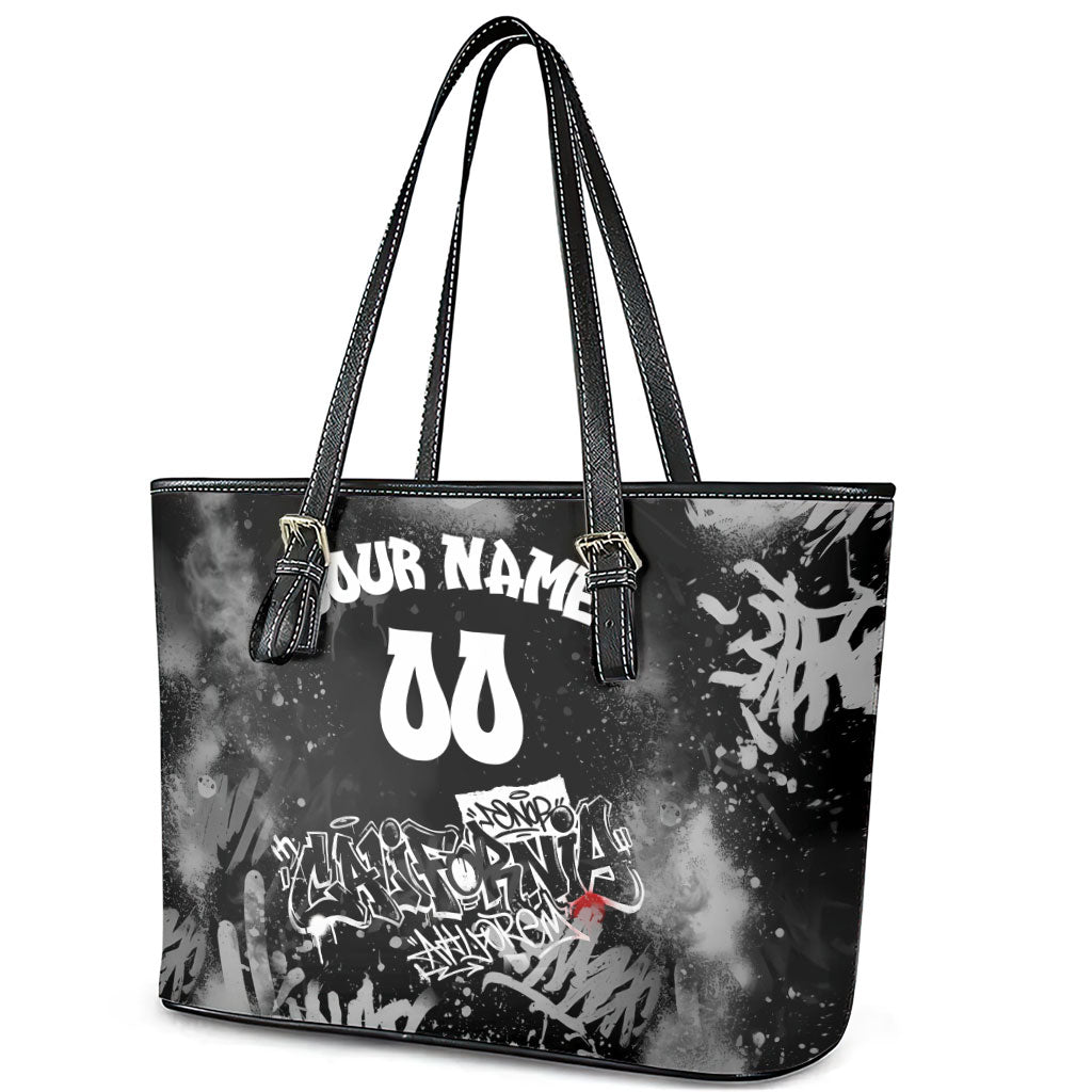 Personalized California Street Graffiti Leather Tote Bag Monochrome Urban Streetwear - Phoenix Bird - West Coast Riot