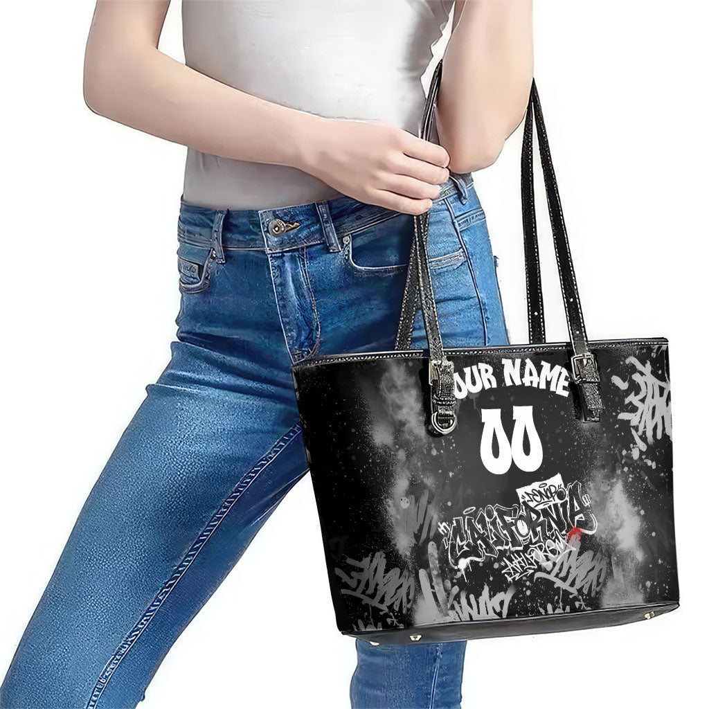 Personalized California Street Graffiti Leather Tote Bag Monochrome Urban Streetwear - Phoenix Bird - West Coast Riot